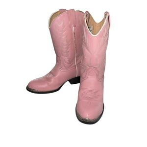 Durango Pink Western Cowboy Boots Kids Size Medium 3.5D Leather Stitch Detail